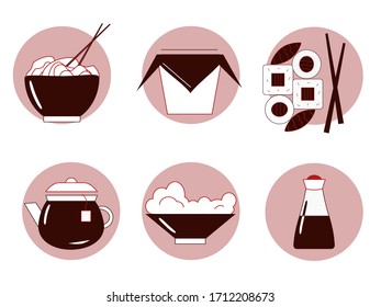 Asian food vector icon set