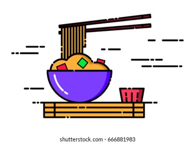 Asian food vector line illustration.