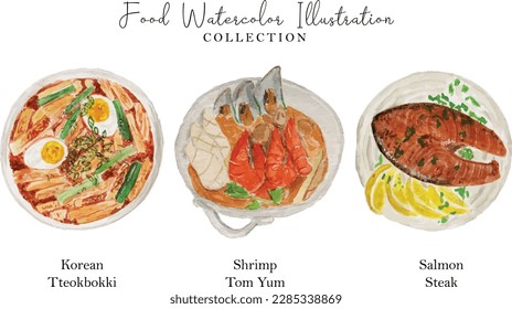 asian food watercolor illustration collection