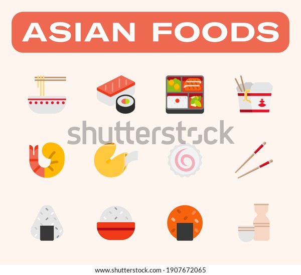 Asian Foods Vector Illustration Icons Set Stock Vector (Royalty Free ...