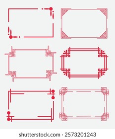 Asian frame borders vector collection. Traditional decorative elements with line, corner, borders, frames. Set of asian border designs for cards, invitation, poster, cover.