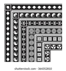 Asian frame ornament, pattern brush ,korean, chinese, japanese vector set