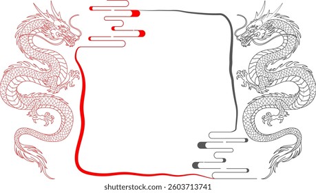 Asian frame with red and black twin dragons