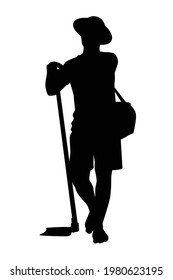 Asian gardener with hoe for working silhouette vector on white background