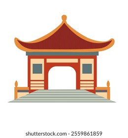 Asian gate building vector illustration, chinese entrance gate clip art, old chinese traditional architecture