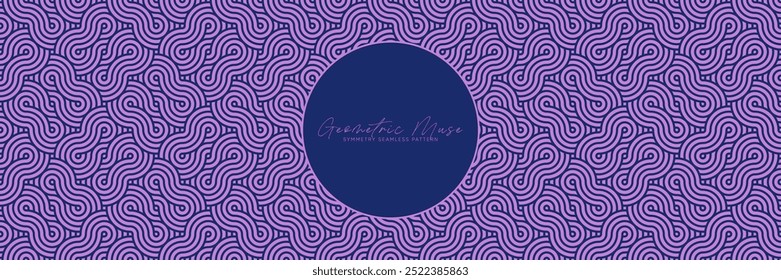 Asian geometric abstract vector seamless pattern with waves and curvy lines texture in violet colors. Retro art pattern for decorative wallpaper, festive backdrop, asian repeat graphic element