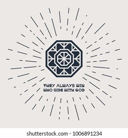 Asian geometric ornament with religious quote. Vector poster