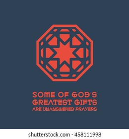 Asian geometric ornament with religious quote. Vector poster