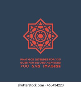 Asian geometric ornament with religious quote. Vector poster