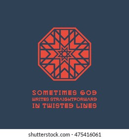 Asian geometric ornament with religious quote. Vector poster