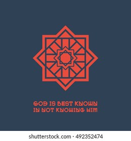 Asian geometric ornament with religious quote. Vector poster