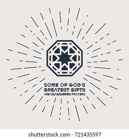Asian geometric ornament with religious quote. Vector poster