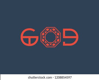 Asian geometric ornamental typography design of God text. Vector religious background