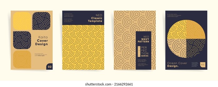 Asian geometry identity brochure or flyer set. Business company template for presentation, book cover, poster or report. A4 vertical vector premium mock up set. Japanese abstract geometric design.