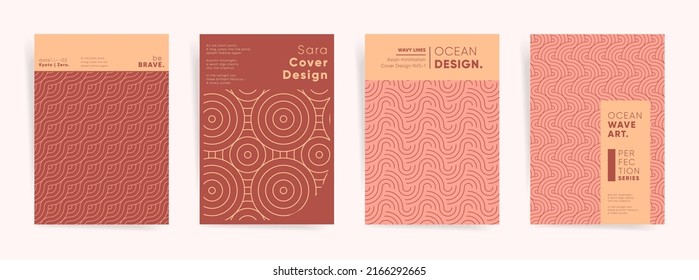 Asian geometry identity brochure or flyer set. Business company template for presentation, book cover, poster or report. A4 vertical vector front page mock up set. Japanese abstract geometric design.