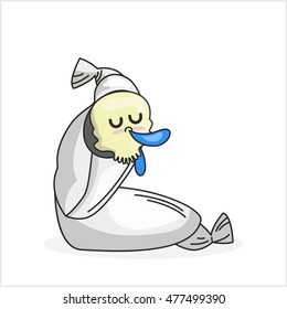 Asian ghost sticker set. Sleepy