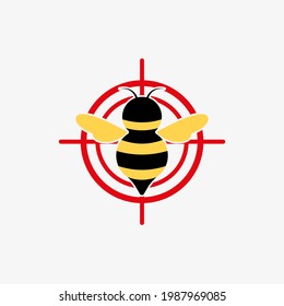 Asian giant hornet or bee icon red target. Anti wasp vector. Red prohibiting target
