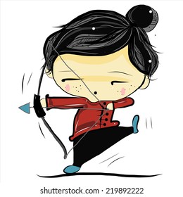 Asian Girl with bow and arrow vector
