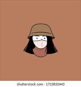 Asian girl with a bucket hat and wearing a mask