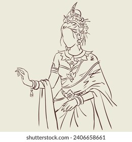 Asian girl in dress vector for card, decoration, illustration