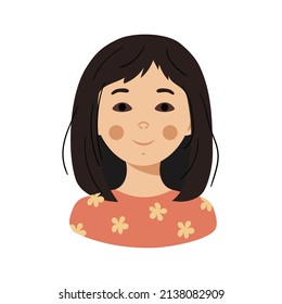 Asian girl face web child avatar. Cute kid user picture