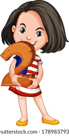 Asian girl holding math number two illustration