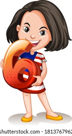 Asian girl holding math number six illustration