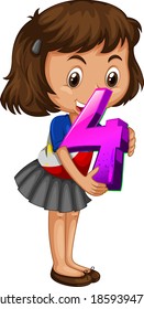 Asian girl holding math number four illustration