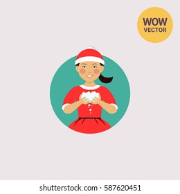 Asian girl holding snowballs