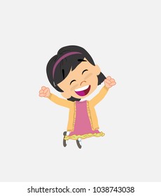 Asian girl jumping for joy.