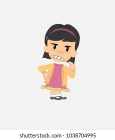 Asian girl ponders, something angry.