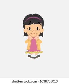 Asian girl shrugged in fear.
