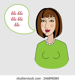 Asian girl speaking. Text cloud.