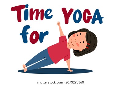 An Asian girl is standing in the side bar. The child is engaged in sports. Yoga day.