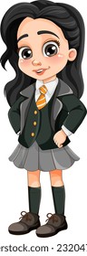 Asian girl student in school uniform illustration