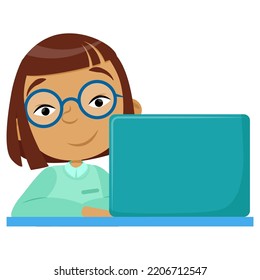 Asian Girl Study Laptop Stock Vector (Royalty Free) 2206712547 ...