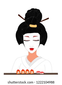 Asian girl with sushi