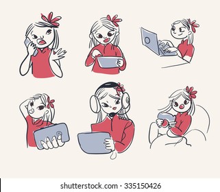 Asian girl technologies vector illustration 