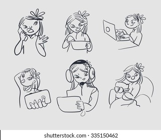 Asian girl technologies vector illustration 