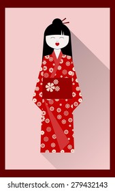 Asian girl in traditional costume - vector illustration