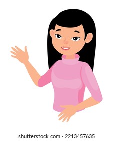 Asian Girl Waving Hand Icon Isolated