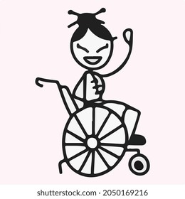 Asian girl in wheelchair doodle waving