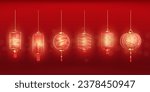 Asian glowing lanterns. 3d chinese lamp with lights effect, red silk or paper lantern on tradition culture china japan festival, chinatown oriental decor vector illustration of chinese festival lamp