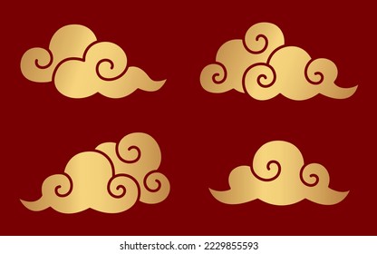Asian gold clouds collection.
Oriental decor elements. Vector illustration.