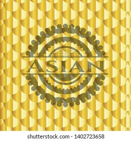 Asian gold shiny emblem. Scales pattern. Vector Illustration. Detailed.