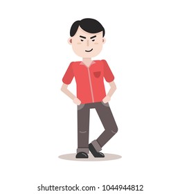 Asian guy in Flat style stands confidently