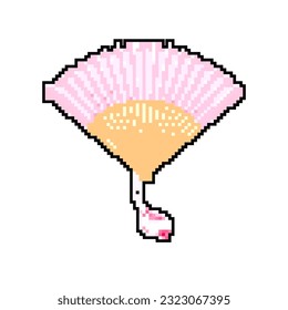 asian hand fan folding game pixel art retro vector. bit asian hand fan folding. old vintage illustration