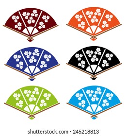 asian hand fan various colors set eps10
