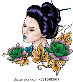 asian head woman Geisha vector illustration design