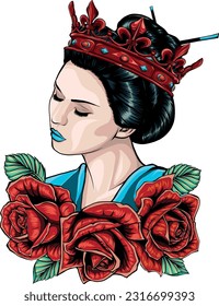 asian head woman Geisha vector illustration design